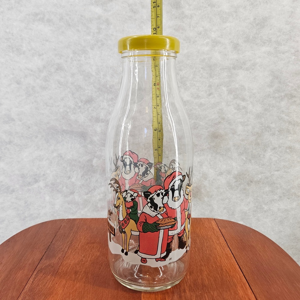JDT Santa's Milk Glass Bottle w/ Lid Christmas Cows Reindeer North Pole Vtg 2005 - Picture 3 of 5